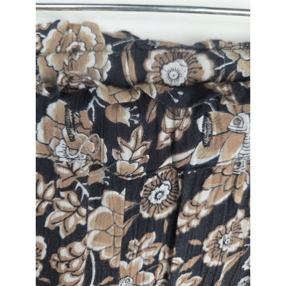 American Eagle Floral Wide Leg Pants Small Black Tan Smocked Boho Festival - Picture 9 of 10